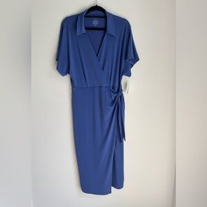 NINE WEST Wesley Faux Wrap Dress Dolman Sleeves Women’s Size Large Purple NEW